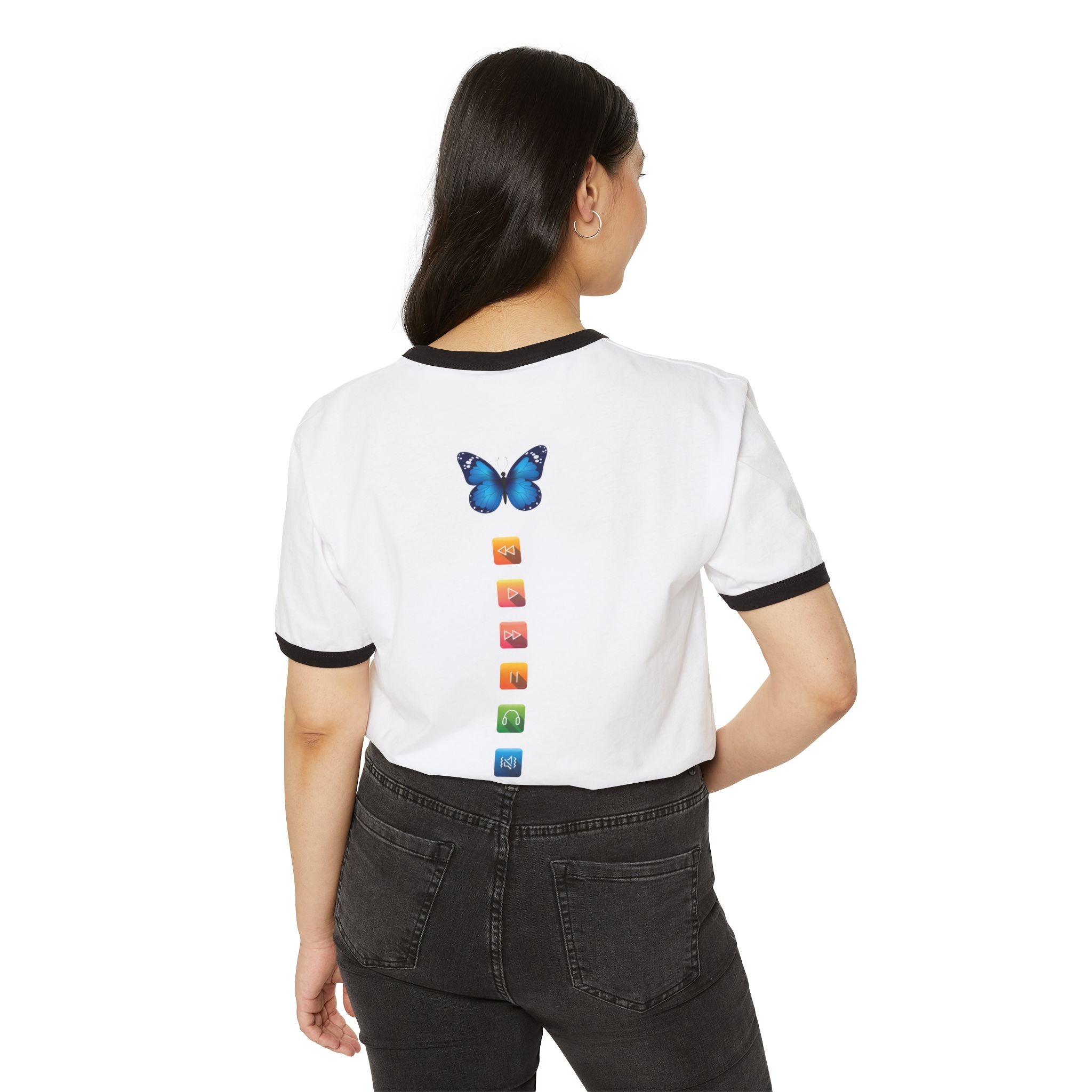 Toucan & Rainbow Butterfly Ringer Tee — ‘Mikey’ Signature Graphic T‑Shirt